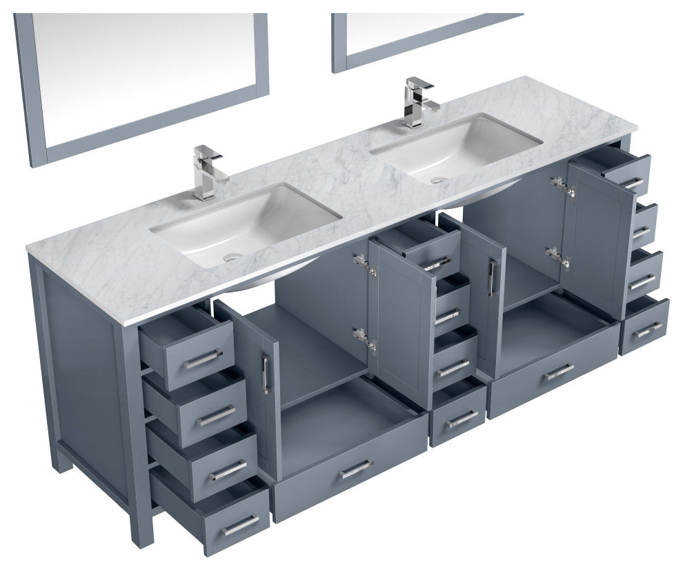 Jacques 84" Dark Grey Double Vanity Set with Carrara Marble Top