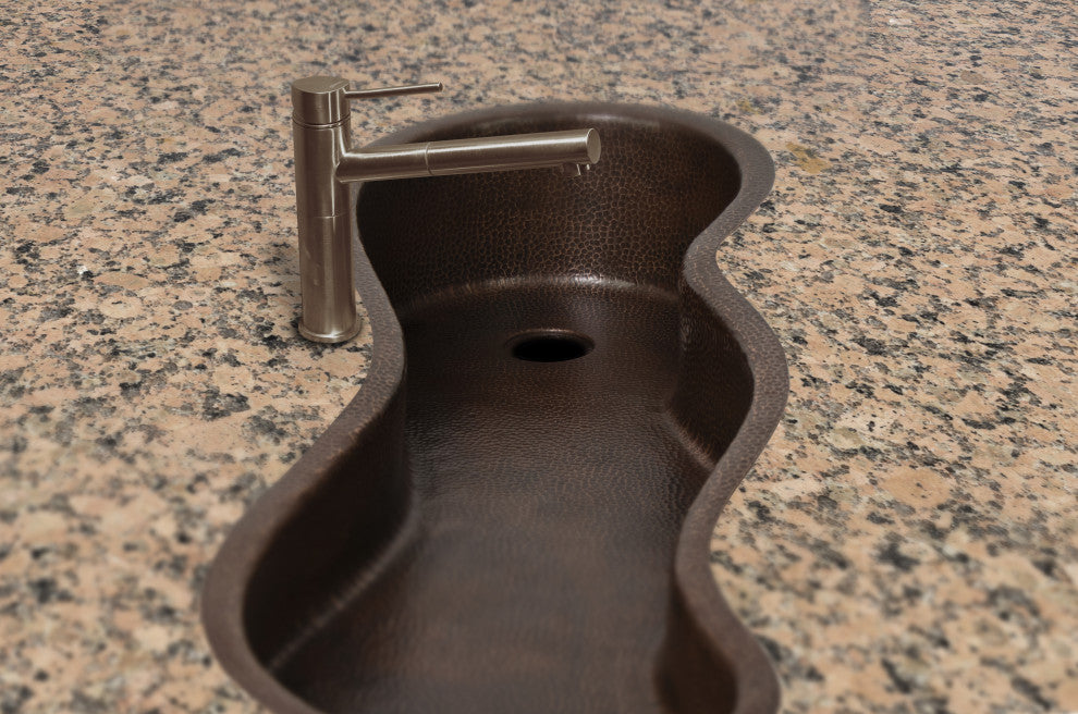 40" ZigZag Inclined Bottom Hammered Copper Bathroom Sink, 17 Gauge