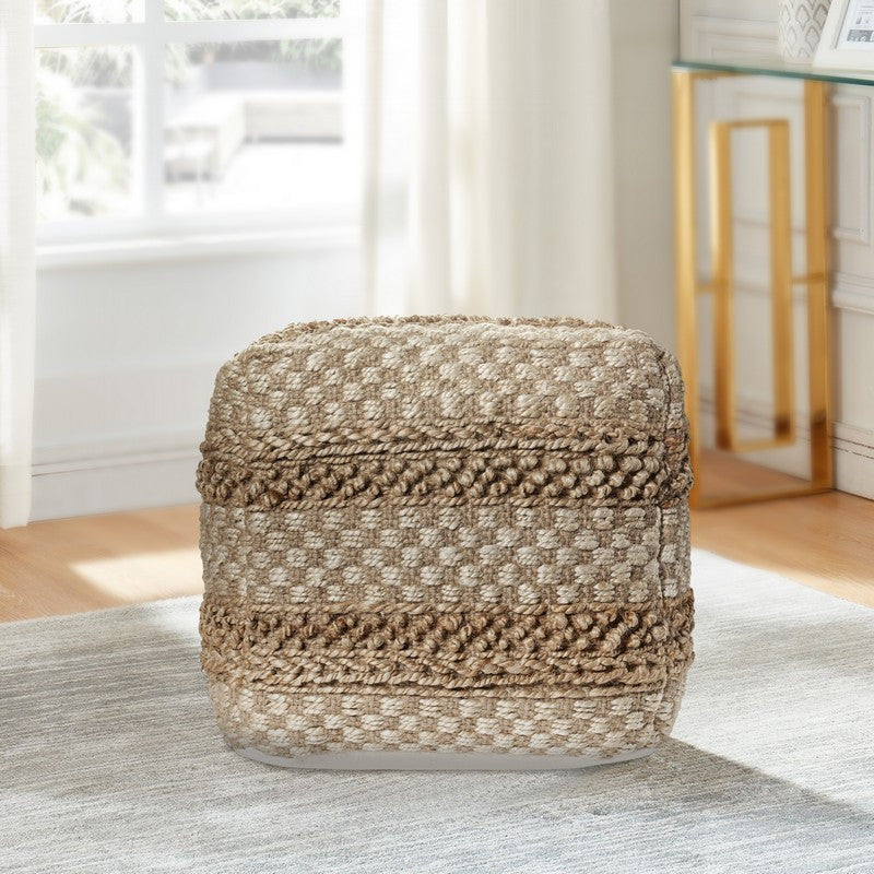 Natural Jute Checkered Pouf