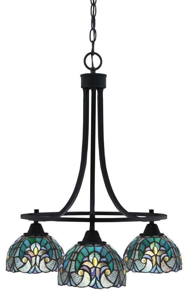 Paramount Downlight 3-Light Chandelier, Matte Black, 7" Turquoise Cypress Art