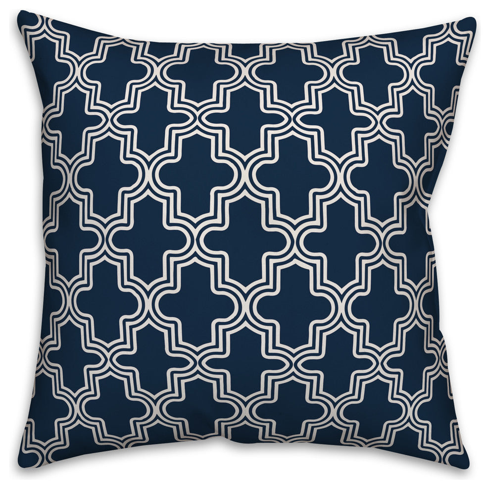 Navy and White Morrocan Tile 16x16 Throw Pillow