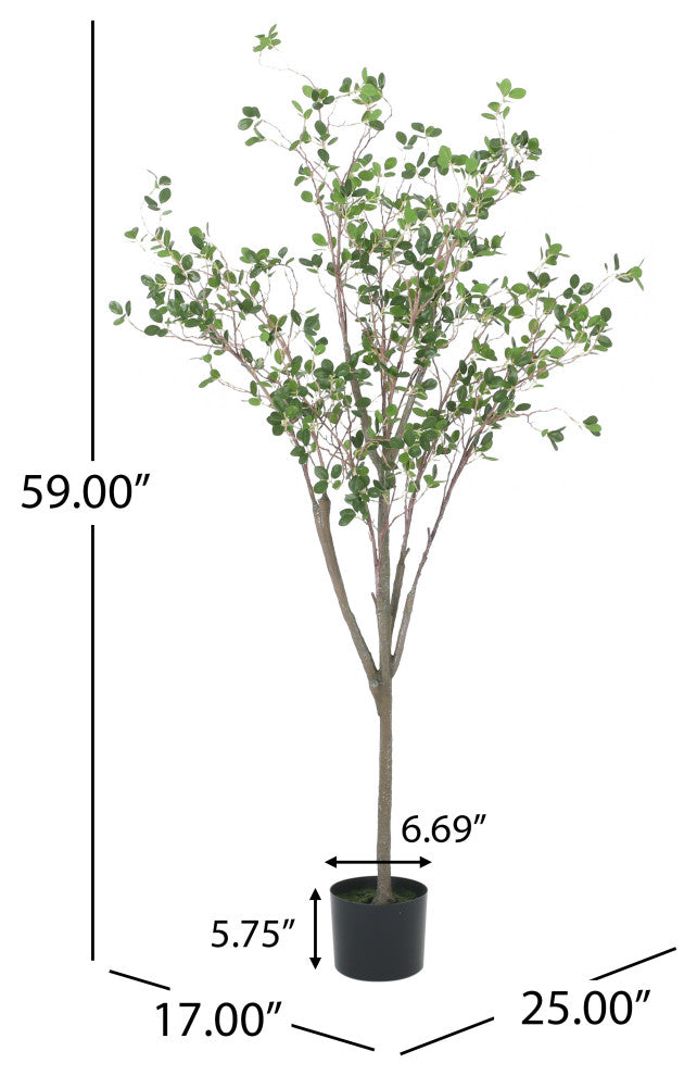 Willey Artificial Leaf Tree, Green, 25wx17dx59h