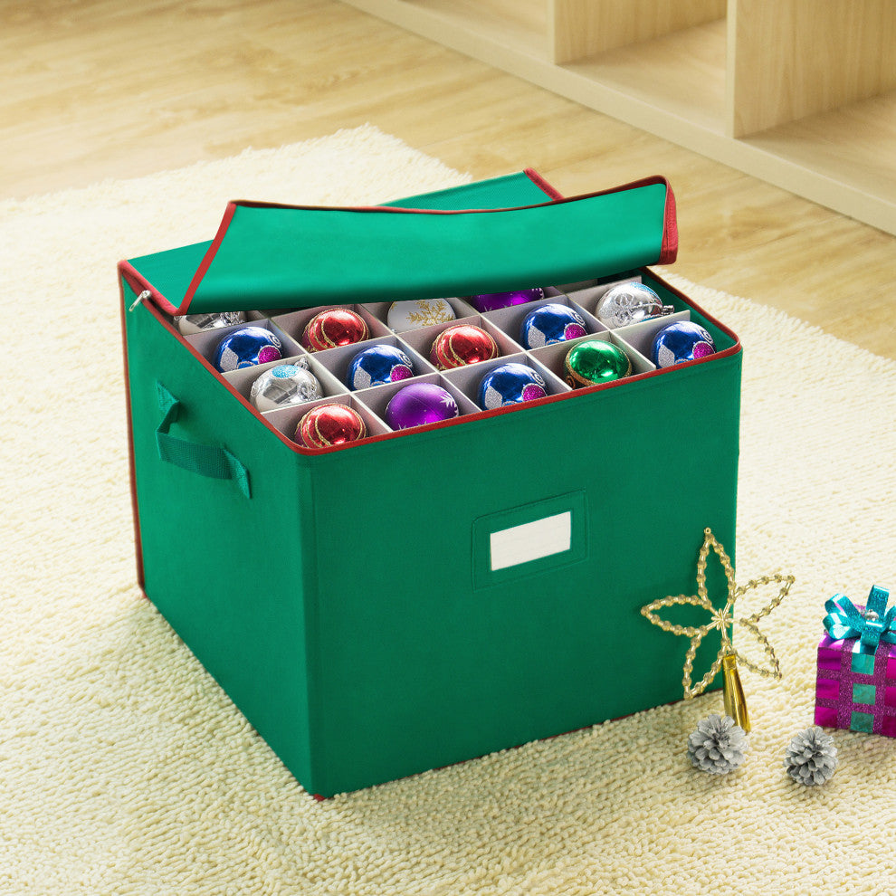 Ornament Storage Box Zippered Lid Organizer 75 Individual Compartments, Divider