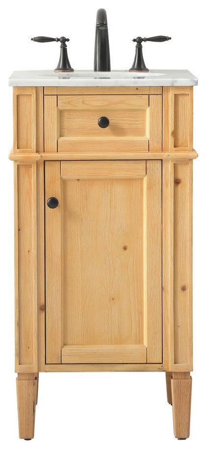 Home Living Vanity with Carrara White Marble Countertop, Natural Wood, 18", Single Sink