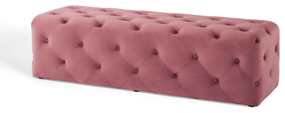 Tufted Accent Chair Bench, Velvet, Pink, Modern, Living Lounge Hotel Hospitality