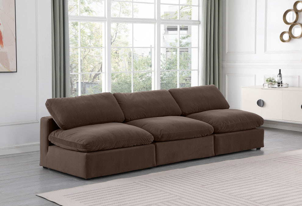 Comfy Upholstered Modular Sofa, Brown, 3-Piece: 3 Armless Chair, Velvet