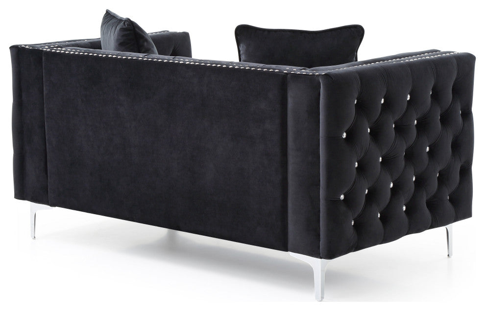 Paige Velvet Tufted Loveseat, Black