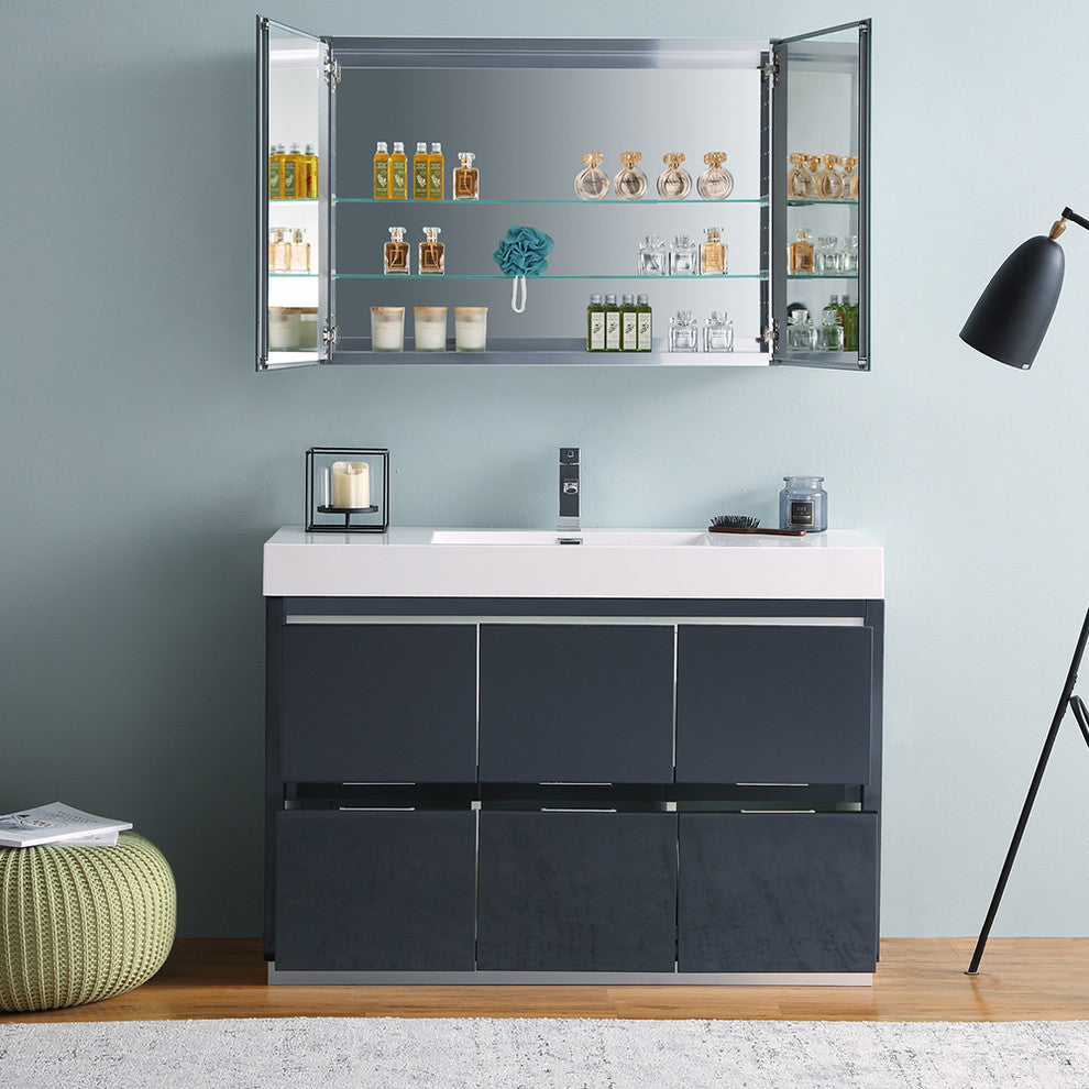 Valencia 48" Dark Slate Gray Free Standing Vanity Set, Cabinet, Faucet FFT3811CH