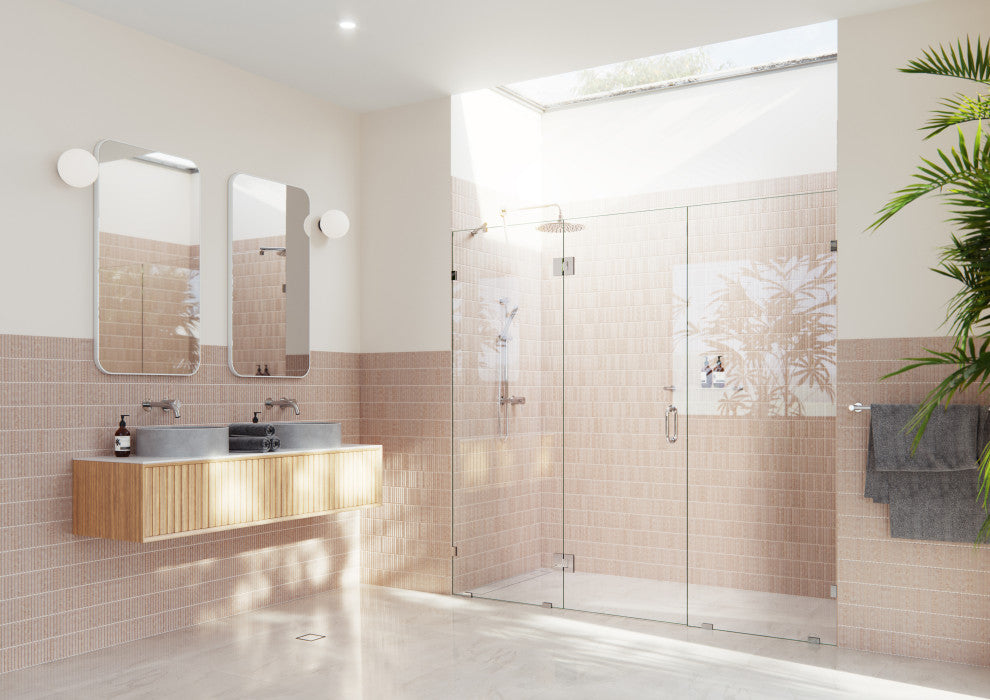 Glass Warehouse 78"x100" Frameless 3 Panel Inline Shower Door, Polished Chrome