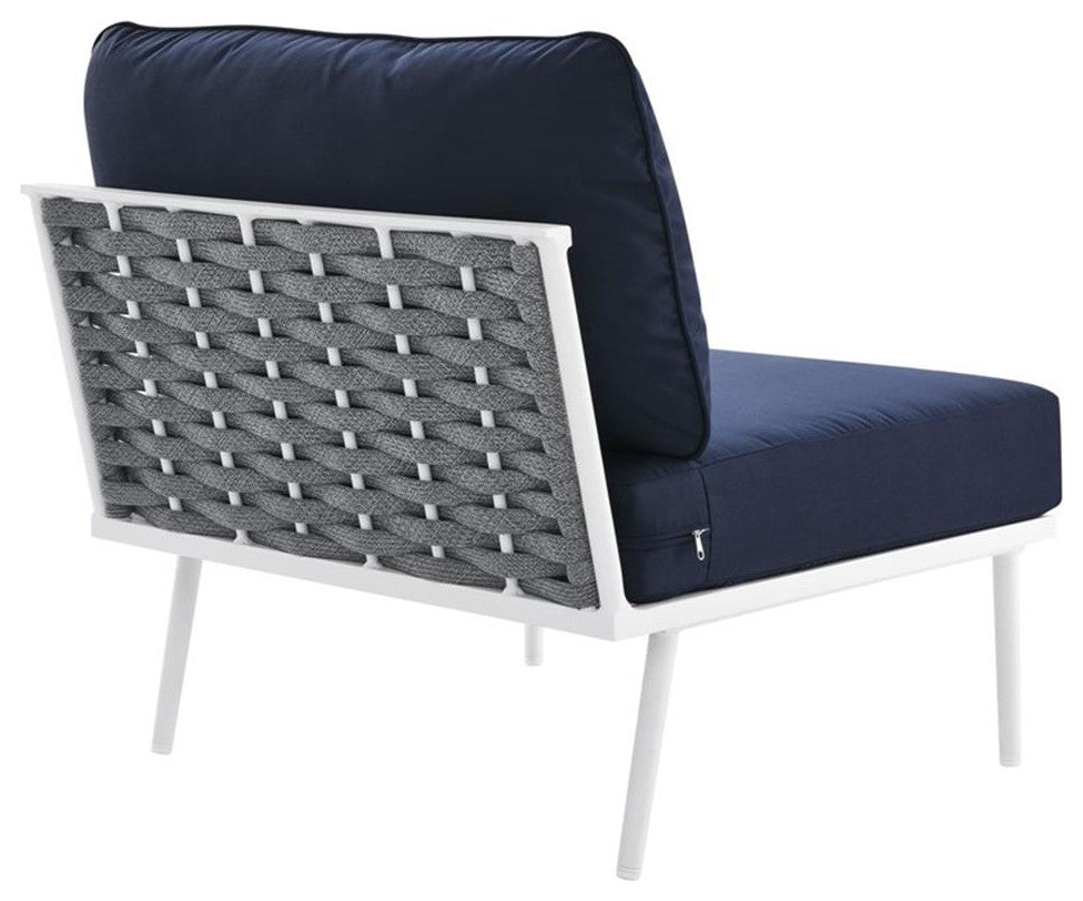 Stance Outdoor Patio Aluminum Armless Chair, White Navy