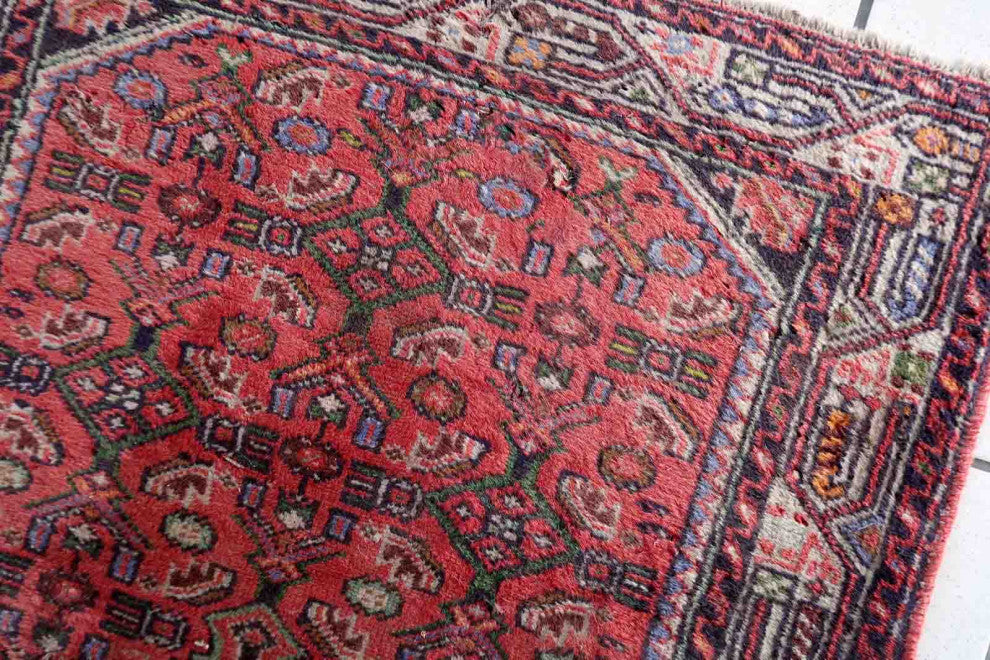 Handmade Vintage Persian Hamadan Rug 2.6'x4.1', 80cmx125cm, 1970s