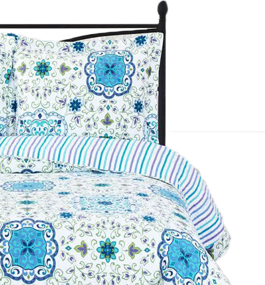 Arielle Oversized Printed Quilted Coverlet Set, Full/Queen