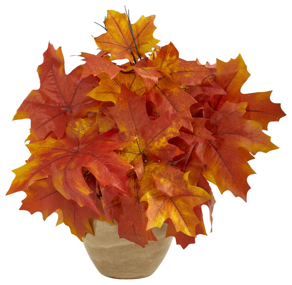 16" Autumn Maple Leaf Artificial Plant, Decorative Planter
