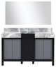 55" Double Vanity, Marble Tops, White Square Sinks, And 53" Frameless Mirror