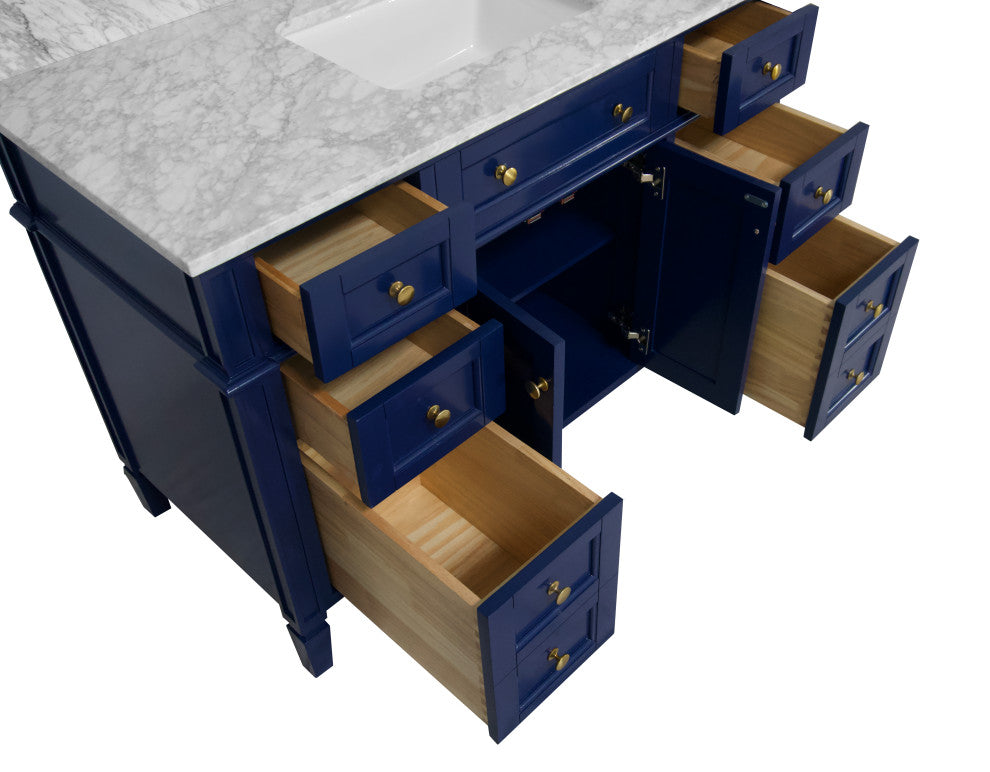 Hailey 48" Bathroom Vanity, Royal Blue, Carrara Marble
