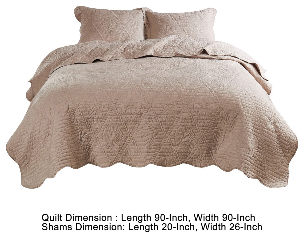 Benzara BM280425 Full Size Quilt Set, Quilted Nautical Design, Taupe Brown