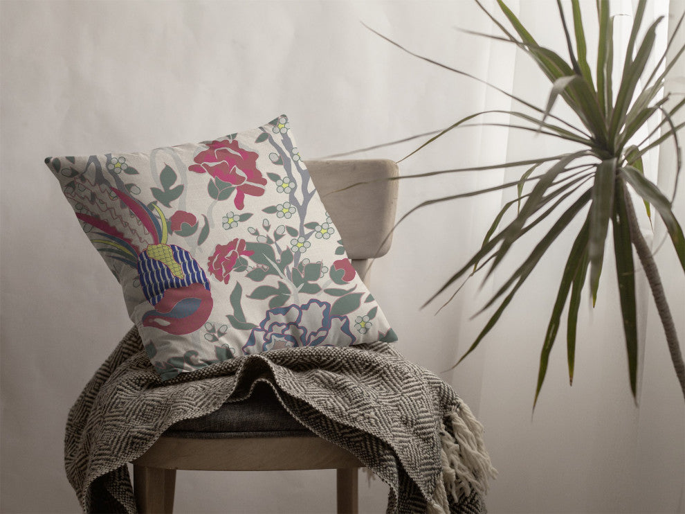 16 Pink Sage Peacock Suede Throw Pillow