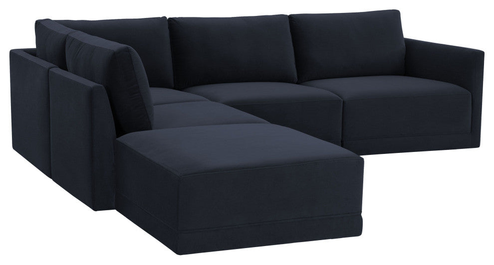 Flix Modular Velvet Sectional Sofa, Modern 5 Piece LAF Sectional Couch Set, Navy
