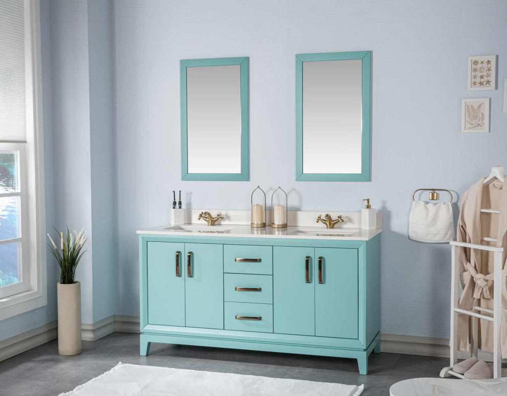 Fabia Collection 60" Bathroom Vanity With Sink, Mirror, Countertop, Turquoise
