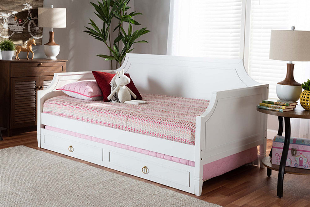 Brady Wood Twin Size Daybed, White and With Trundle