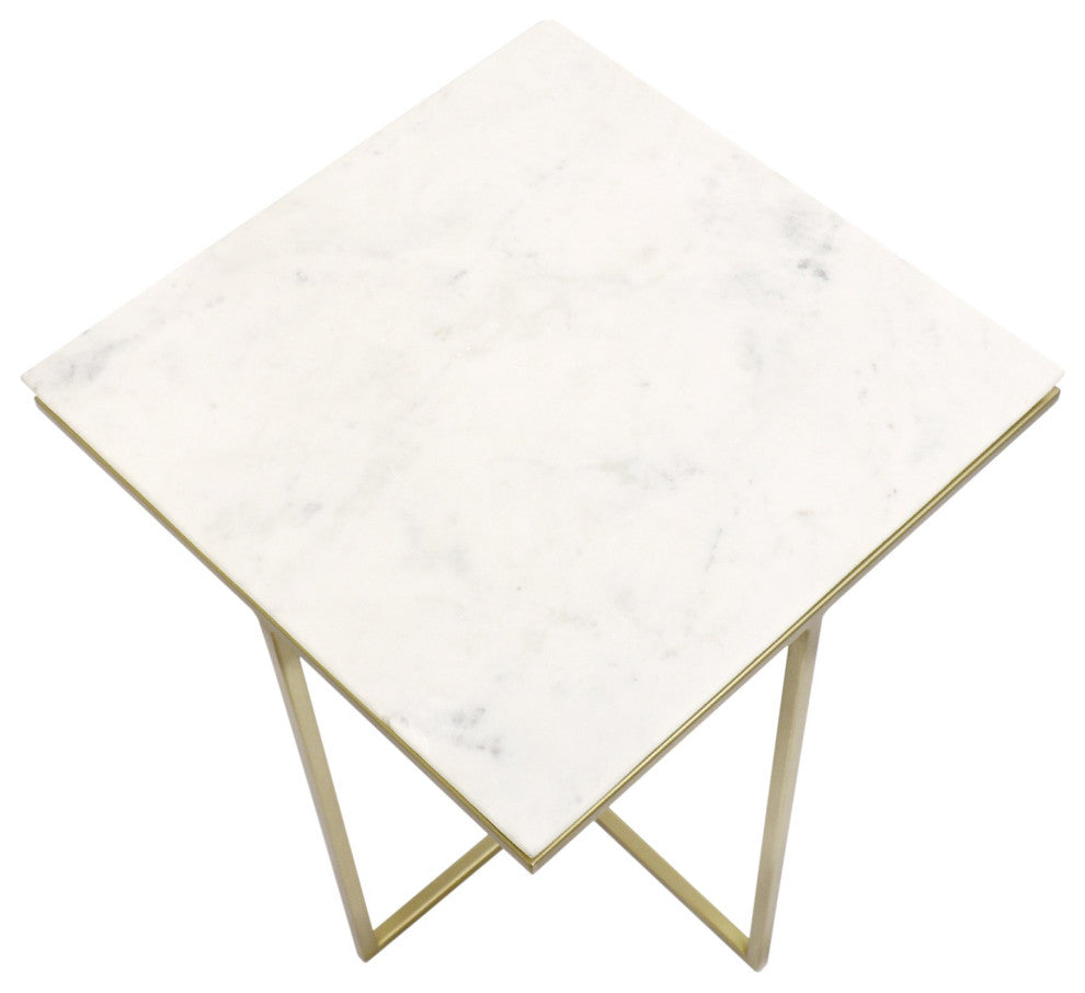 Pasargad Home Perama Marble and Stainless Steel Side Table
