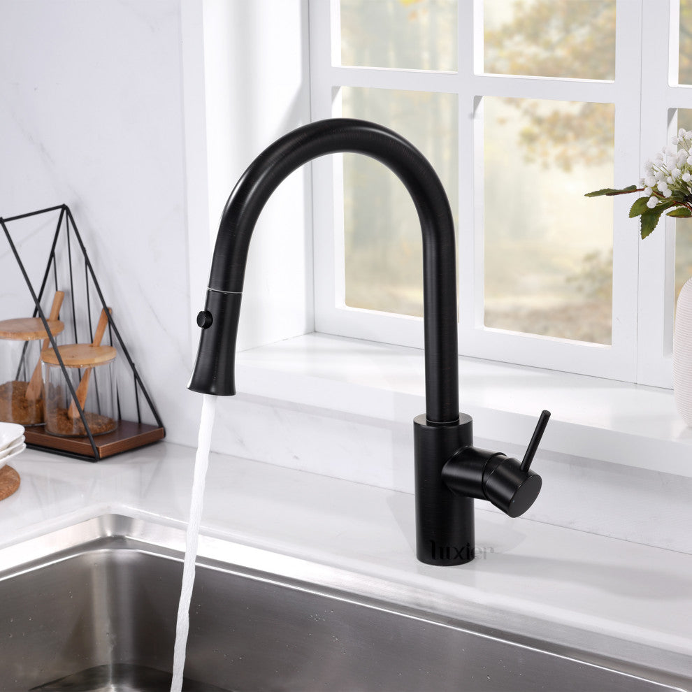 Luxier KTS11-T Single-Handle Pull-Down Sprayer Kitchen Faucet, Oil Rubbed Bronze