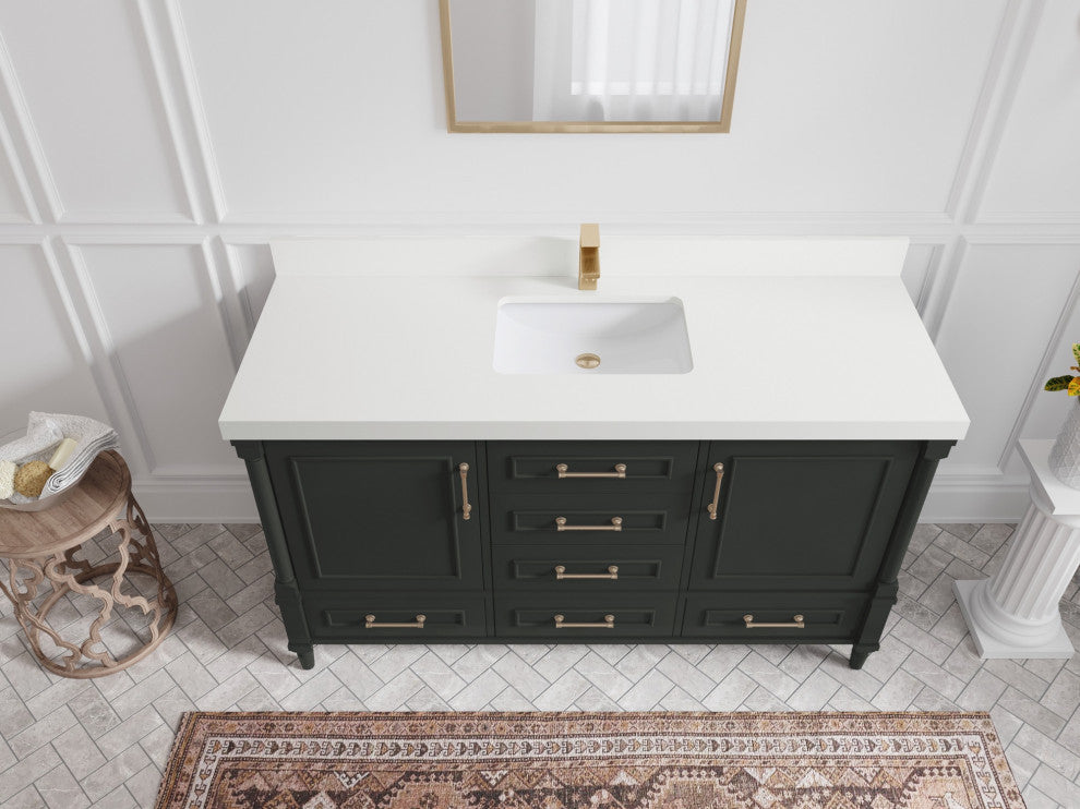 Aberdeen 60 Single Bathroom Vanity in Black Top 2" White Quartz