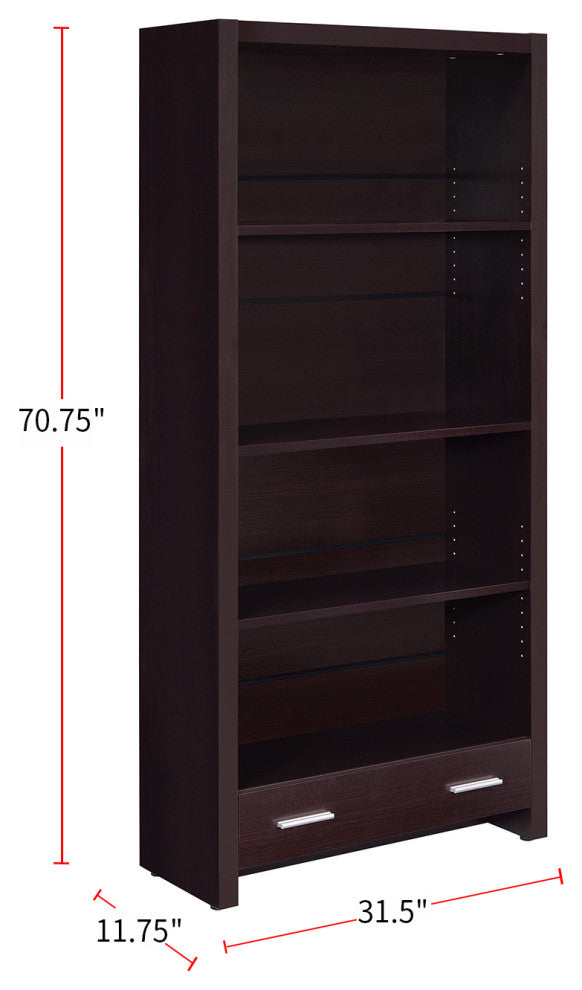 4-Shelf Bookcase with Storage Drawer, Cappuccino
