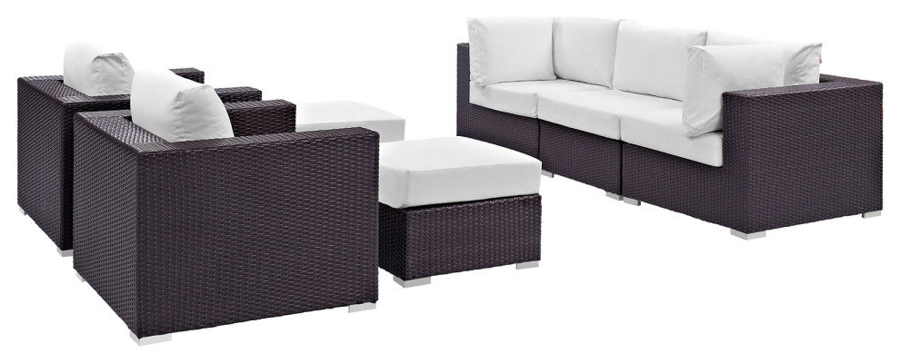 Convene 7 Piece Outdoor Patio Sectional Set, Espresso White