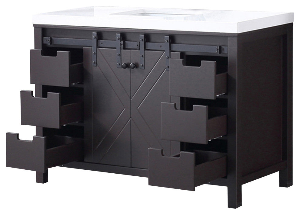 Marsyas 48" Brown Single Bathroom Vanity Cabinet Quartz Top Square Sink