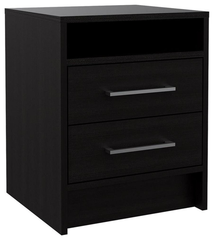 Tu Home Square 2 Drawer Engineered Wood Nightstand Set in Black (Set of 2)