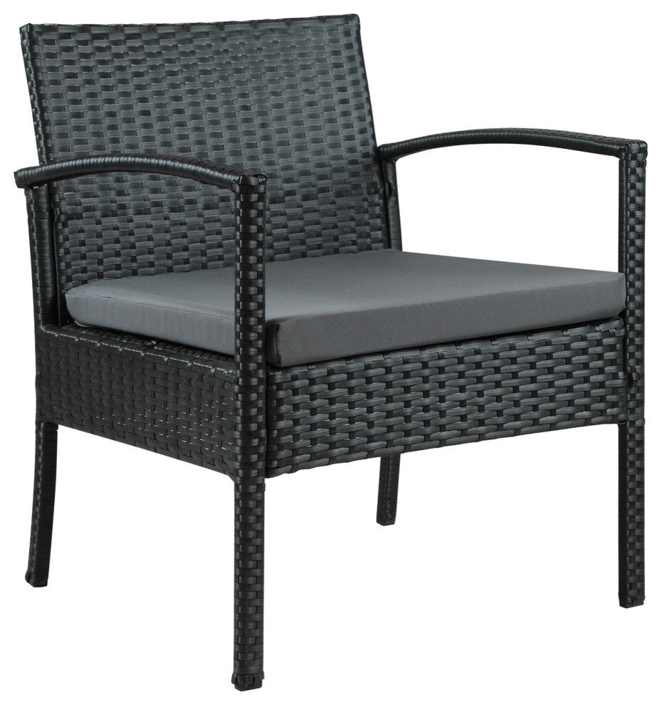 Teaset 4-Piece Black Wicker Patio Conversation Set with Gray Cushions