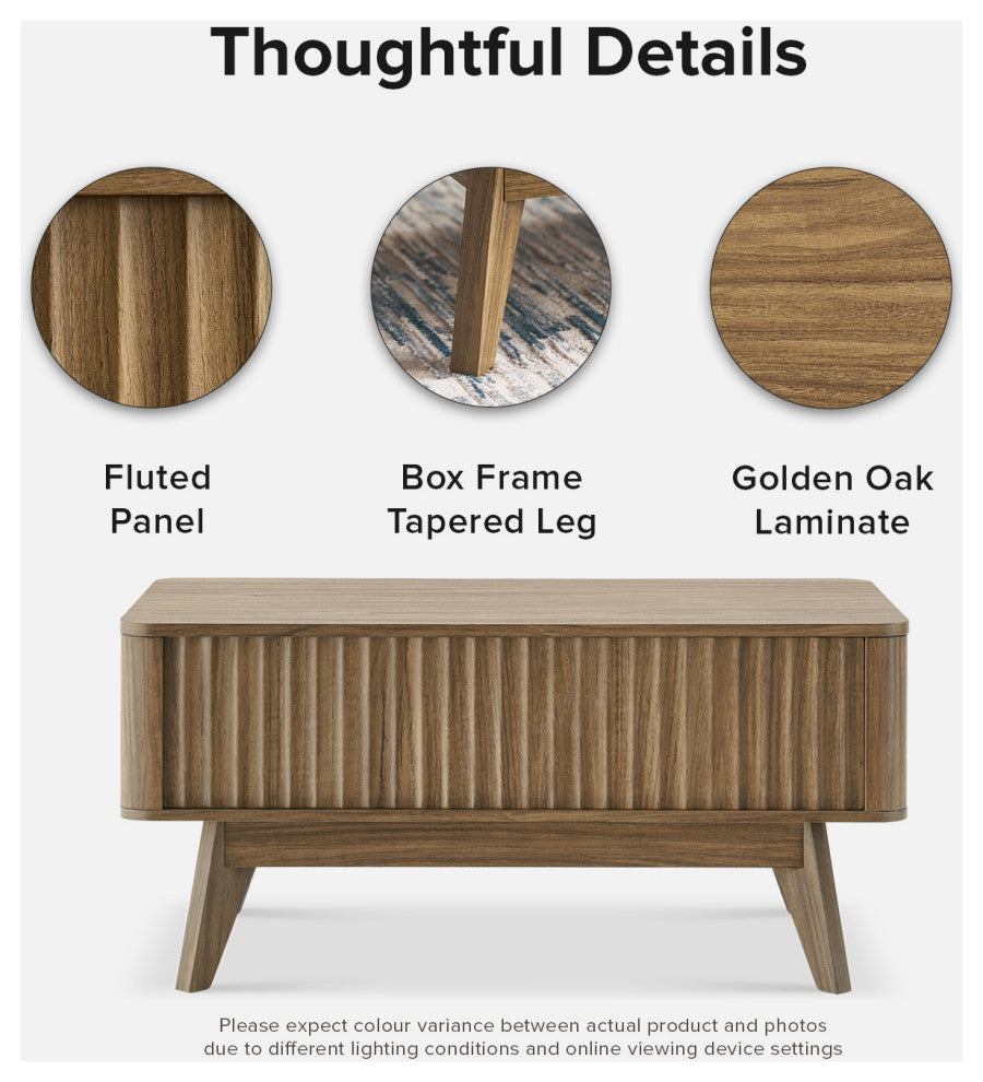mopio Brooklyn Mid-Century Modern Lift Top Coffee Table, Waveform Panel, Walnut