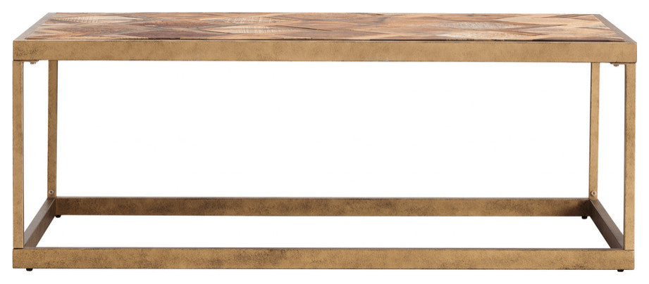 48" Natural And Natural Brown Solid Wood And Metal Rectangular Coffee Table