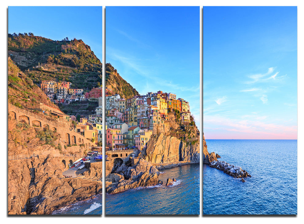 "Manarola Village Cinque Terre Italy" Metal Wall Art, 3 Panels, 36"x28"
