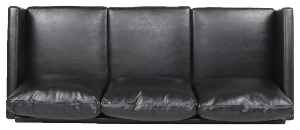 Dowd Mid Century Modern Faux Leather 3 Seater Sofa, Midnight Black/Dark Brown