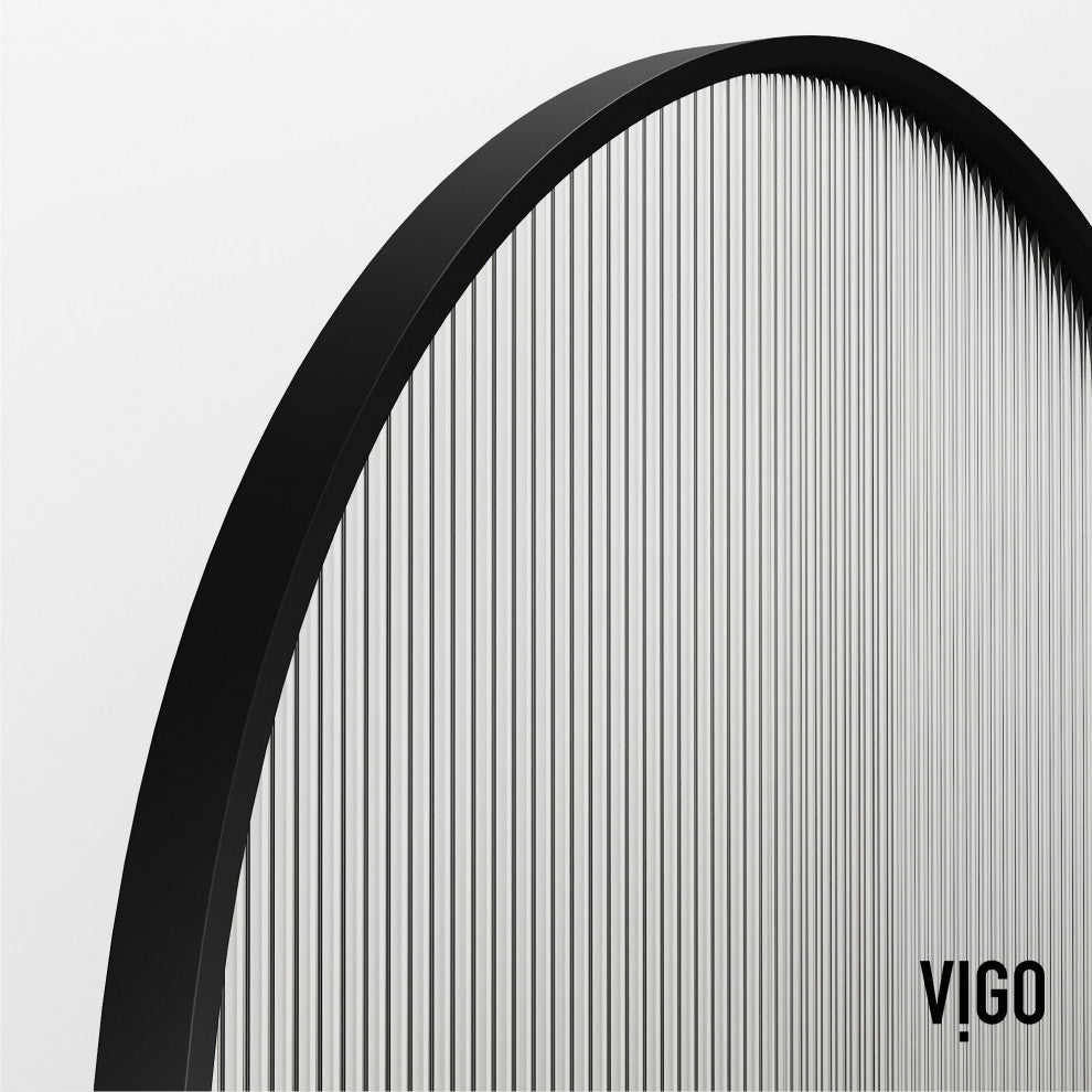 VIGO Arden 34" W x 78" H Framed Fixed Shower Screen, Matte Black, Fluted Glass