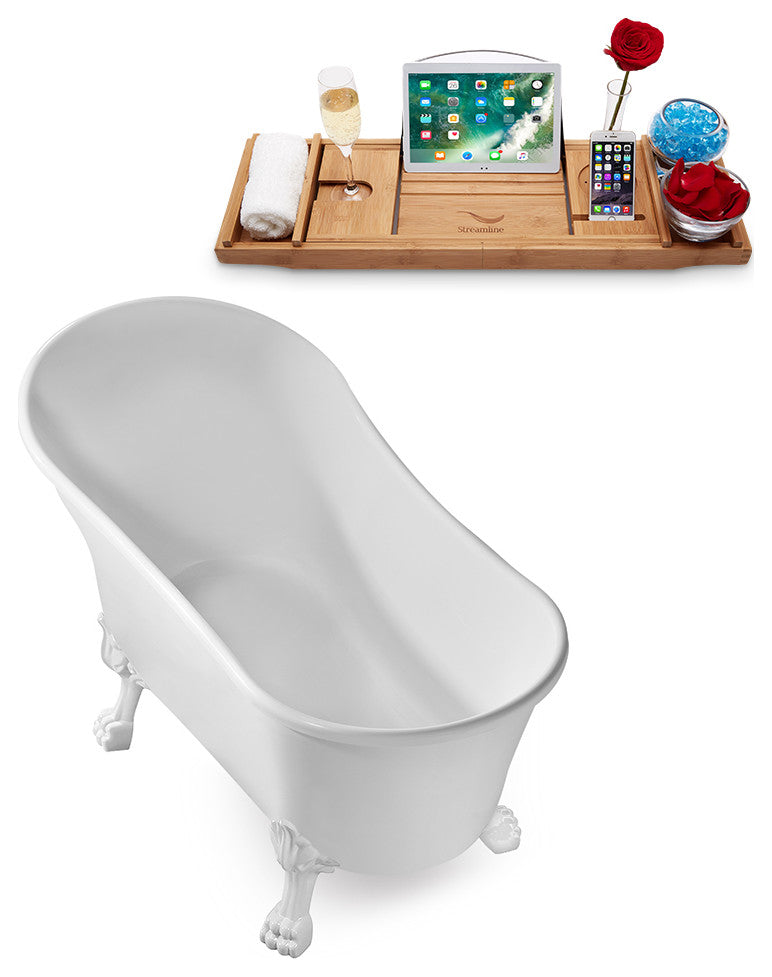 59" Streamline N347WH-IN-ORB Clawfoot Tub and Tray With Internal Drain