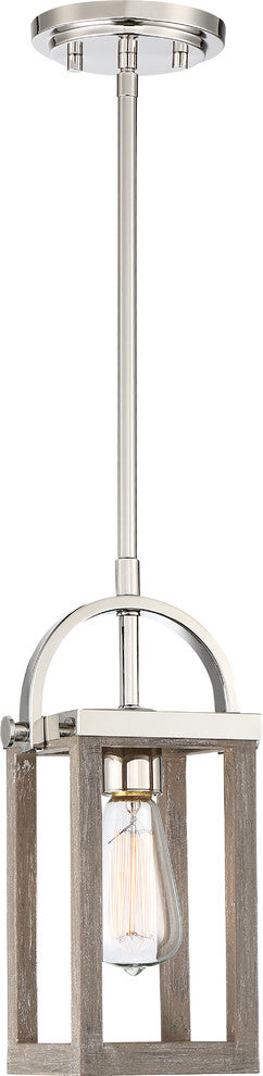 Nuvo Bliss 1-Light Driftwood Polished Nickel Accents Mini Pendant Light