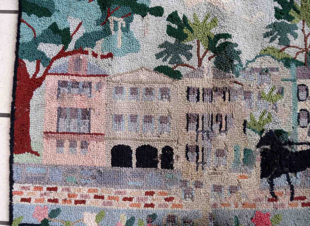 Handmade Vintage American Hooked Rug 1.8'x2.8', 56cmx86cm 1940s