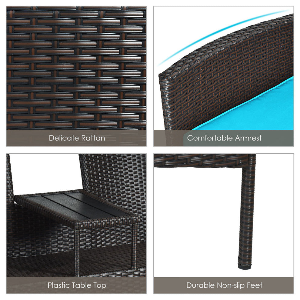 Costway Patio Rattan Loveseat Sofa Cushioned Coffee Table Turquoise