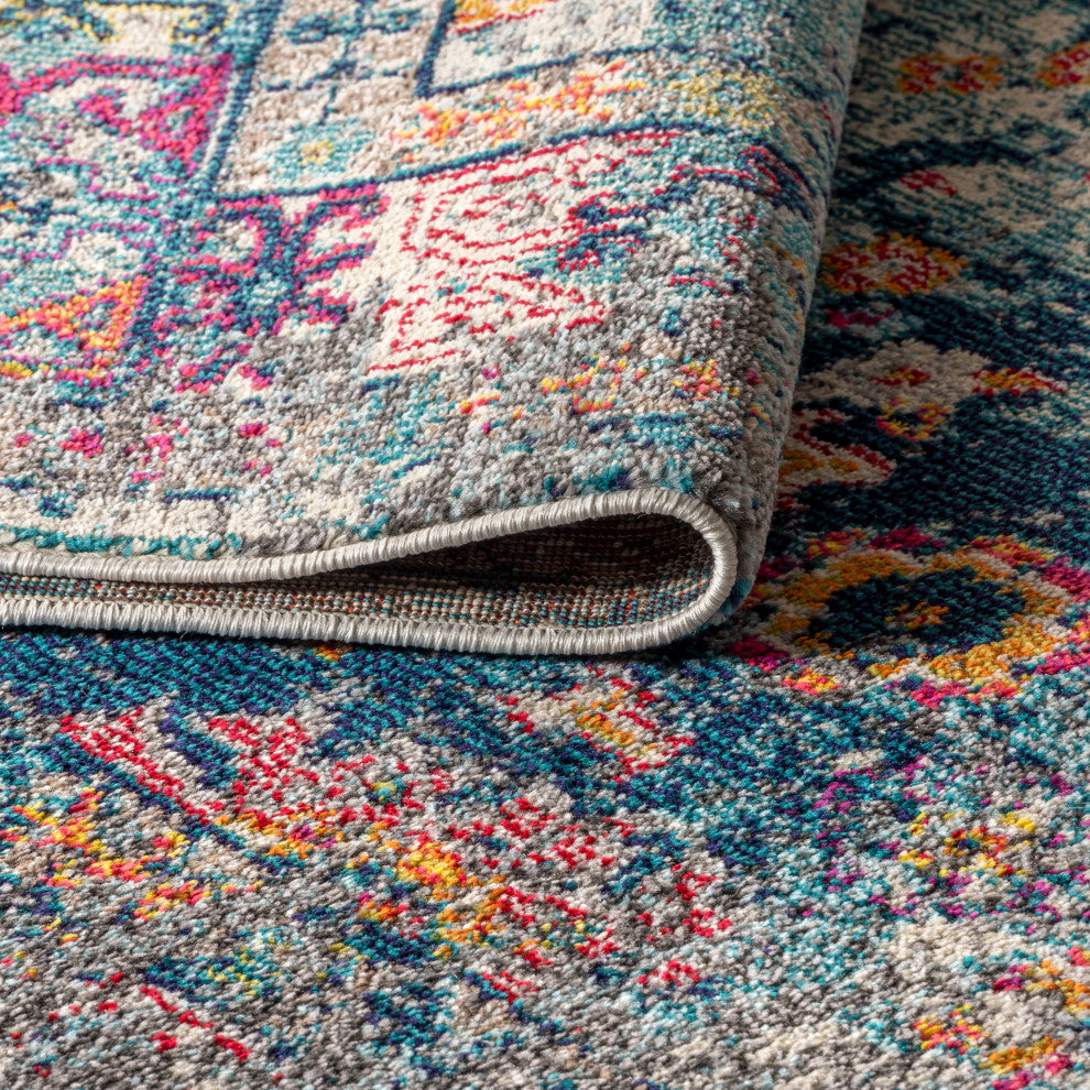 Bohemian Flair Boho Vintage Faded Area Rug, Navy/Cream, 5x8
