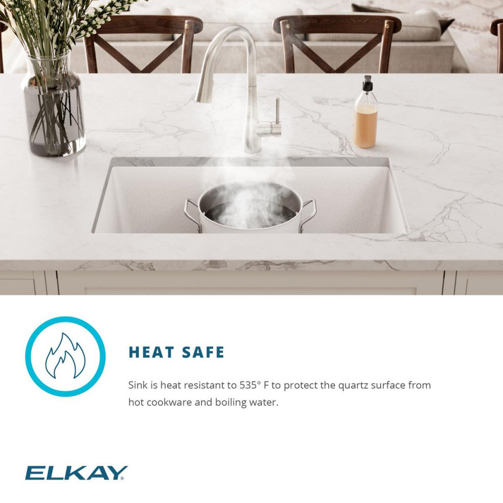 Quartz Classic 33" Single Bowl Undermount Sink Kit With Filtered Faucet, White