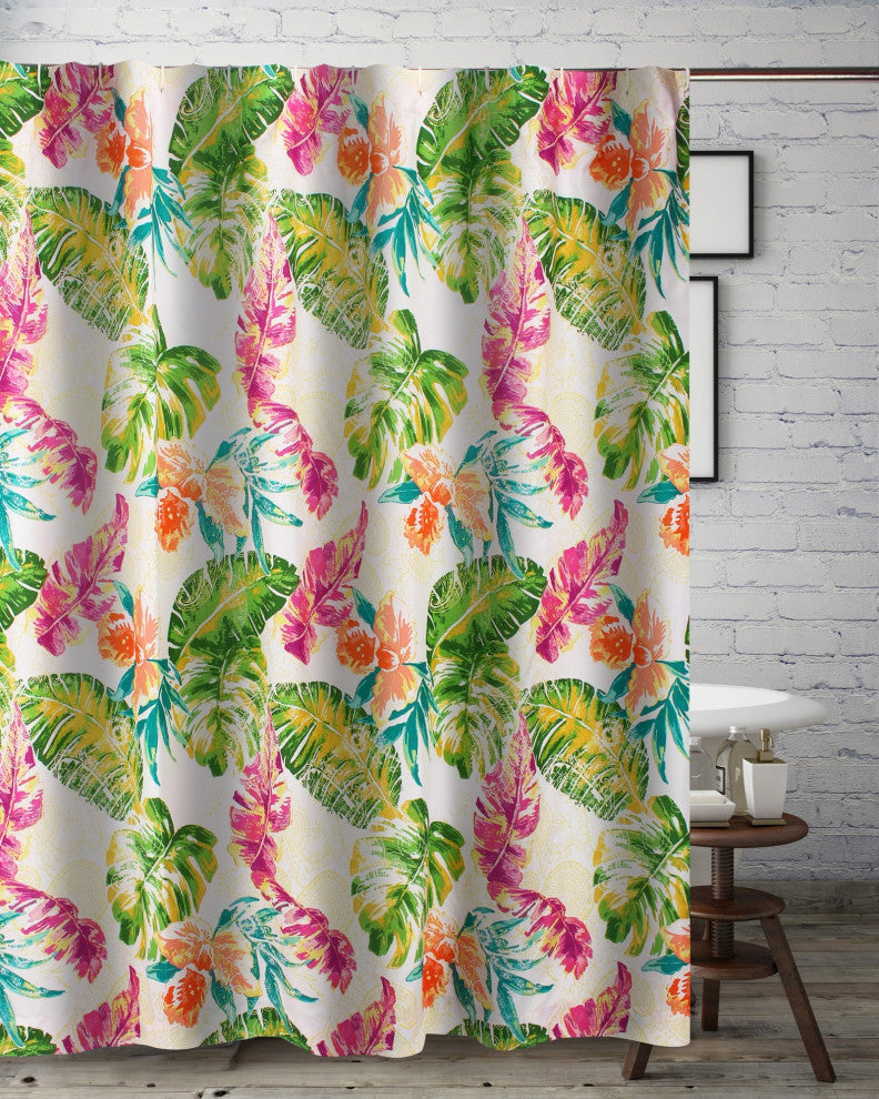 Greenland Home Fashions Tropics Bath Shower Curtain, Coral 72x72