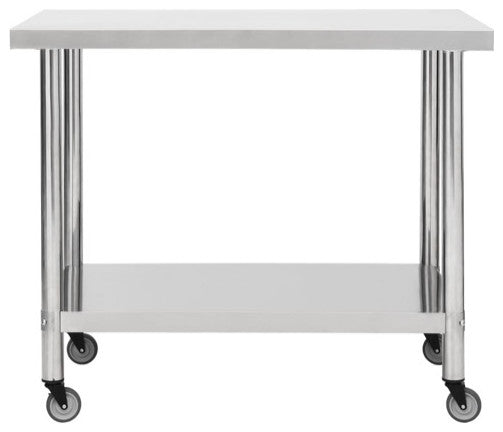 vidaXL Work Table Stainless Steel Table Hotel Prep Work Table with Wheels