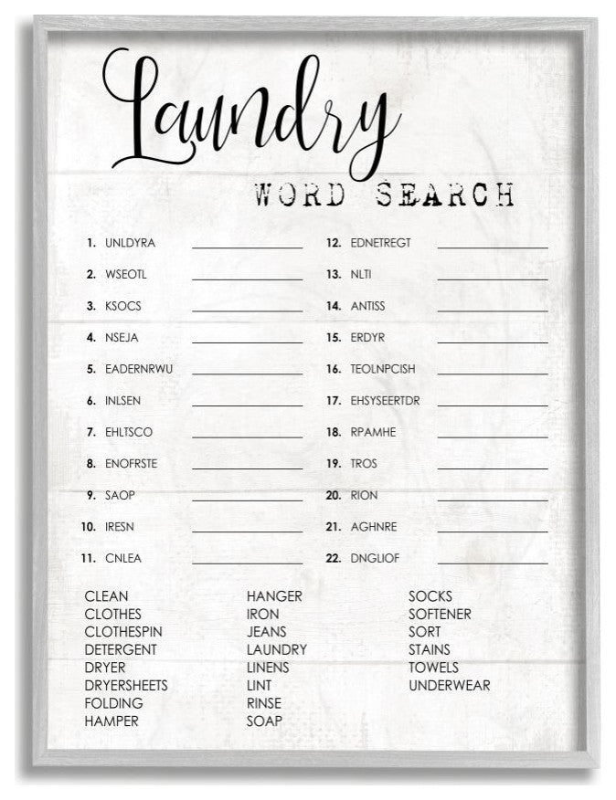 Stupell Industries Laundry Word Scramble Fun Family Word Design, 11"x14", Gray