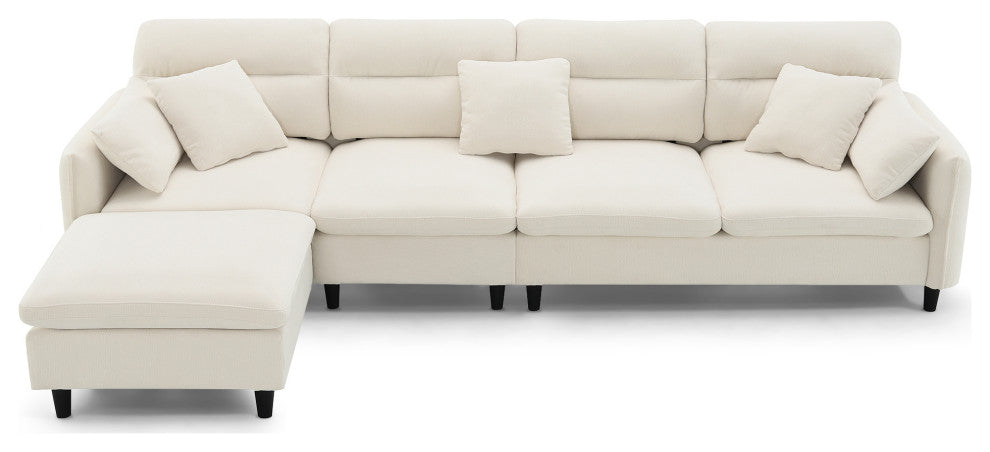 GDF Studio Modern Convertible L-Shaped Sectional Sofa With Ottoman, Beige