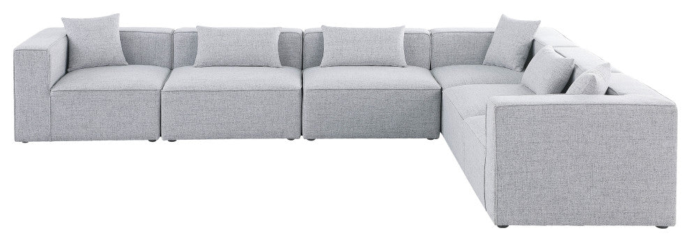 Cube Upholstered Modular Sectional, Gray, 6-Piece: 3 Armless Chair, 3 Corner Chair, Linen Texured Fabric
