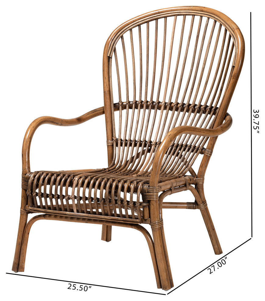 Varali Modern Bohemian Natural Rattan 2-Piece Lounge Chair Set
