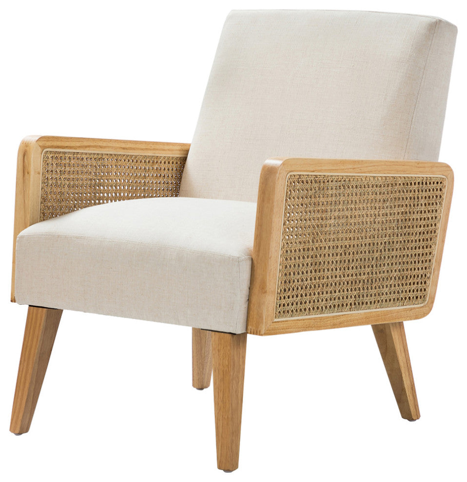 Delphine Cane Accent Chair, Rattan Armchair, Linen